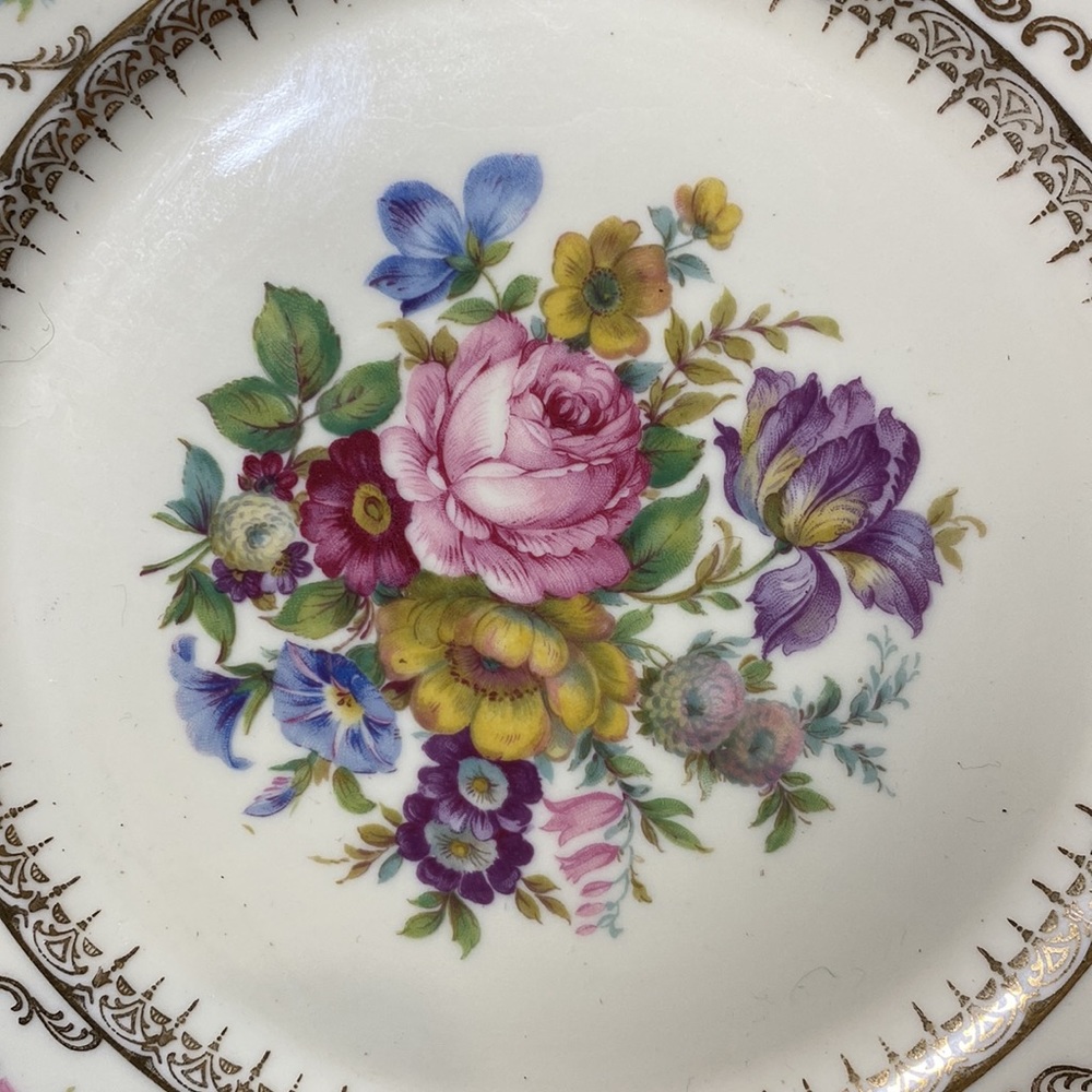 Antique Continental Ivory Germany Queens Bouquet 7.5" Plate - Picture 2 of 8
